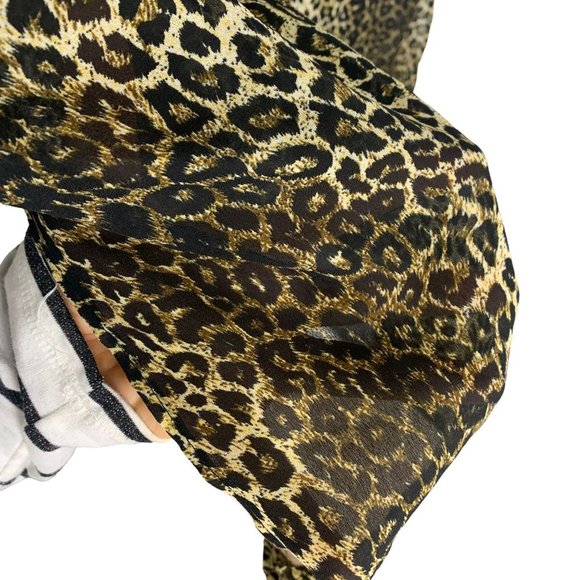 Vintage 90s Leopard Print Sheer Button Up Short Sleeve Tunic Top Large - Picture 4 of 9